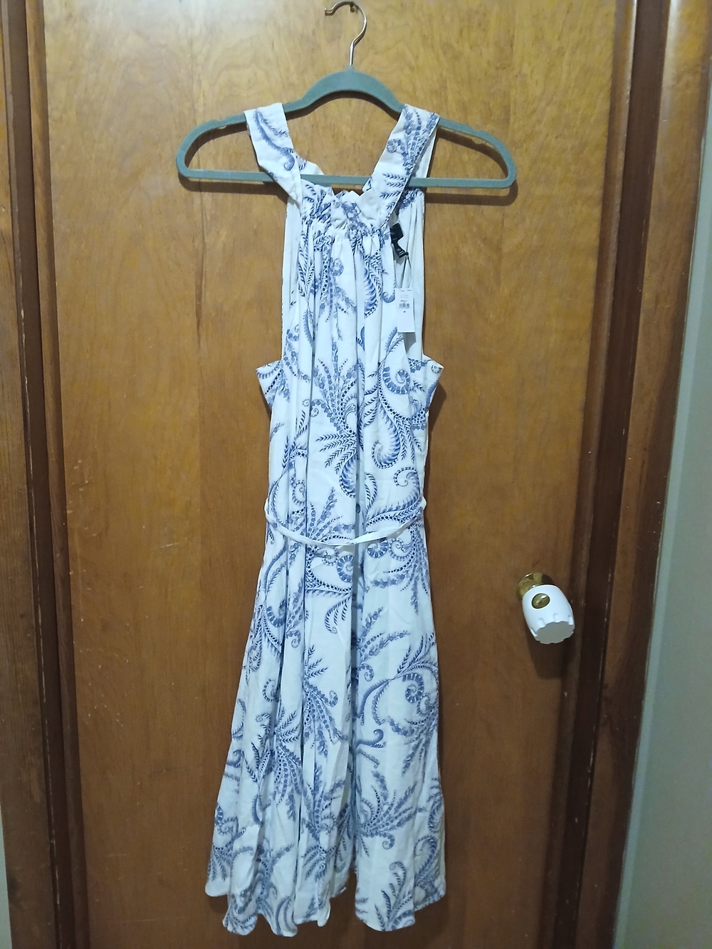Banana Republic White Maxi Dress with Blue Paisley Print